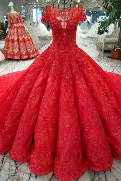 Red And White Ball Gown Wedding Dresses Weddingfn