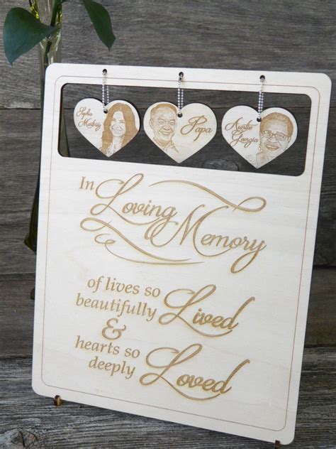 In Loving Memory Wedding Memorial Sign With Engraved Wood Heart Photos