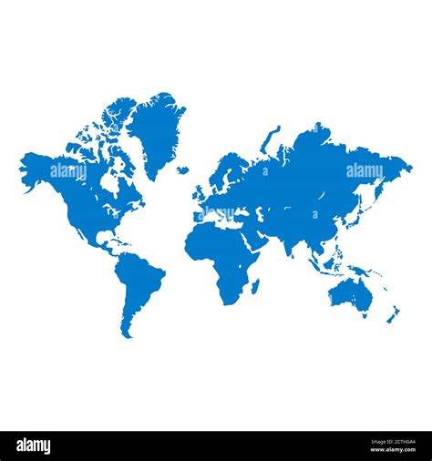 Detailed World Map In Blue Isolated On A White Background All Parts Of