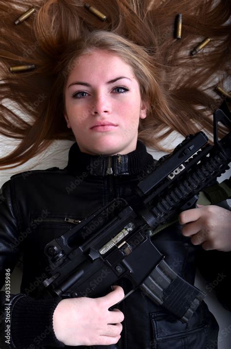 Beautiful Sexy Girl Holding Gun Stock Photo Adobe Stock