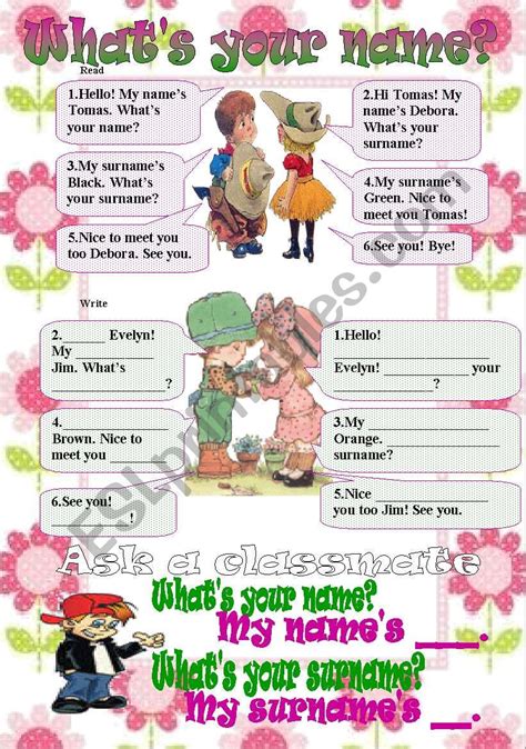What´s Your Name Esl Worksheet By Liliaamalia