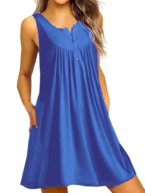 Womens Summer Casual Beach Wear Sleeveless Dresses Off Shoulder Loose V Neck Tank Tops Dress