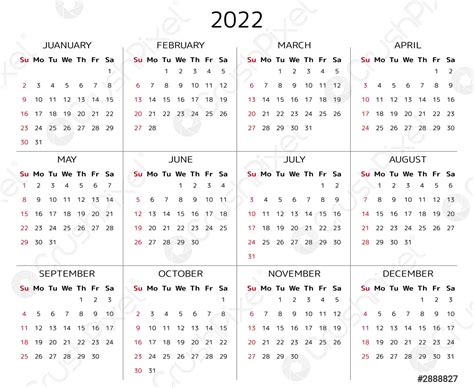 Calendario 2022 Años Vector De Stock 2888827 Crushpixel