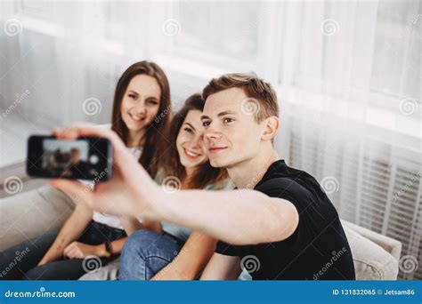 Friends Taking Group Selfie On Smartphone Stock Image Image Of Friendship Media 131832065