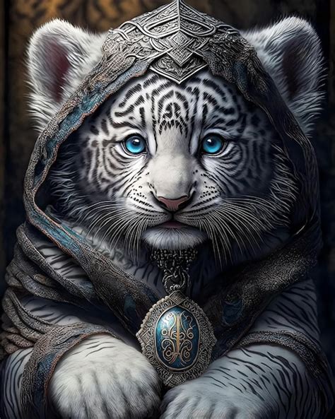 Premium AI Image White Tiger With A Blue Eye