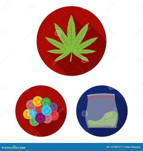 Drug Addiction And Attributes Flat Icons In Set Collection For Design