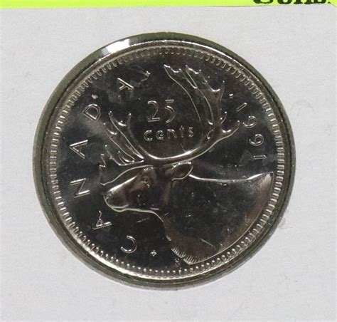 Gem Unc Rare 1991 Canadian 25 Cent Coin