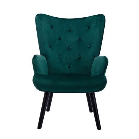 Homefun Green Velvet Wingback Accent Chair With Wooden Legs