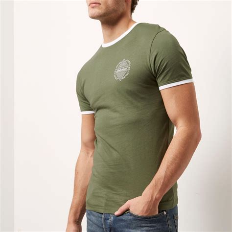 Lyst River Island Khaki Green Muscle Fit Logo T Shirt In Green For Men