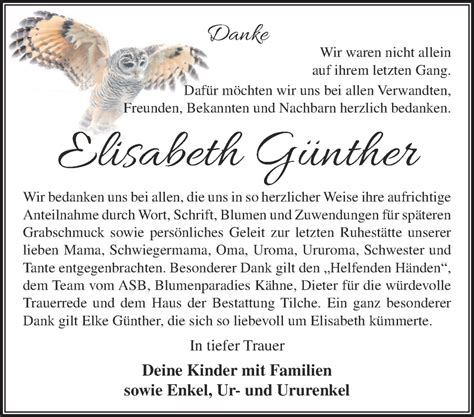 Traueranzeigen von Elisabeth Günther Märkische Onlinezeitung Trauerportal