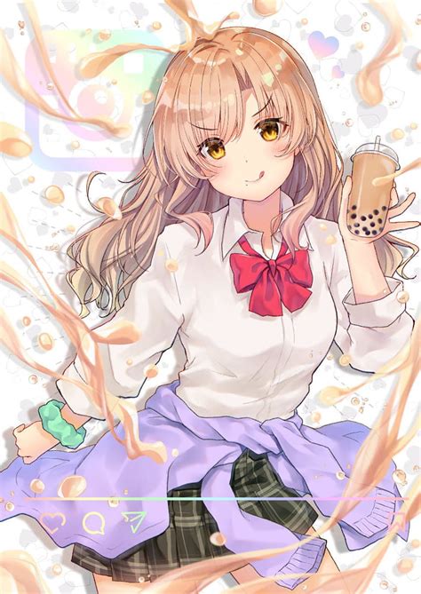 Free Download Anime Girls Drinking Bubble Tea Cute Anime Girl