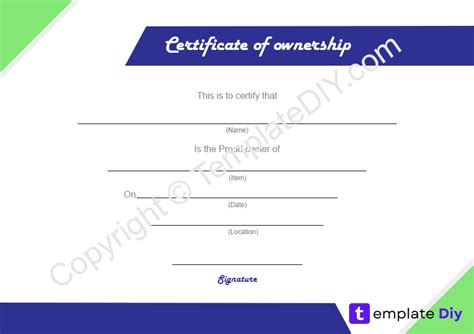 Certificate Of Ownership Blank Printable Template In Pdf And Word