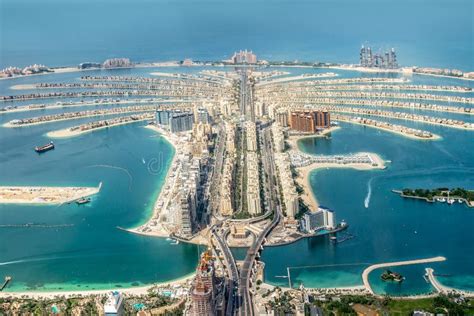 Aerial View Of Dubai Palm Jumeirah Island United Arab Emirates Stock