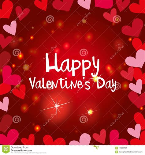 Happy Valentine Card Template With Shiny Hearts Stock Vector