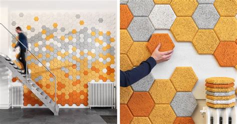 Sound-Absorbing Wall Tiles Made From Colorful Hexagonal “Wood Wool