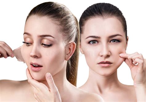 Woman Remove Her Old Dry Skin From Face Stock Photo Image Of Care