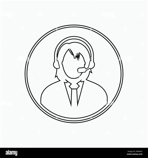 Call Centre Operator Icon With Headphone Symbol Line Style Vector Eps