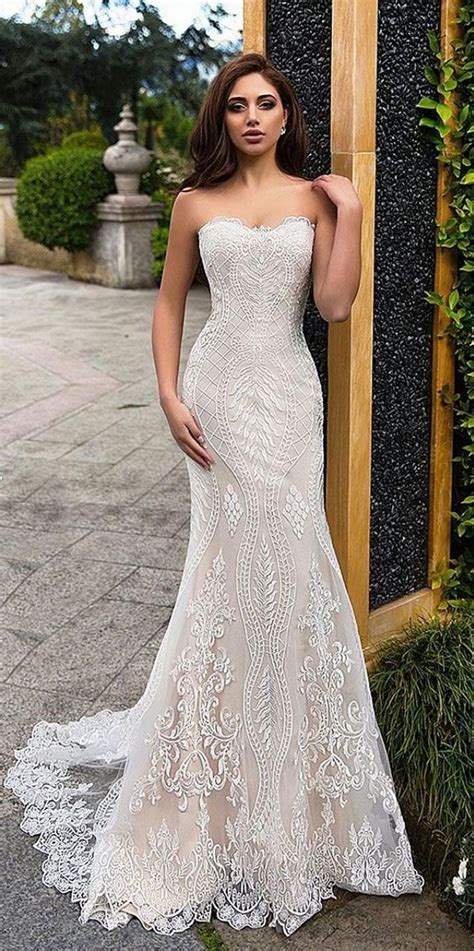 Deco Beaded Strapless Lace Sheath Wedding Dress 2016 Sheath Lace Wedding Dresses With Crystal