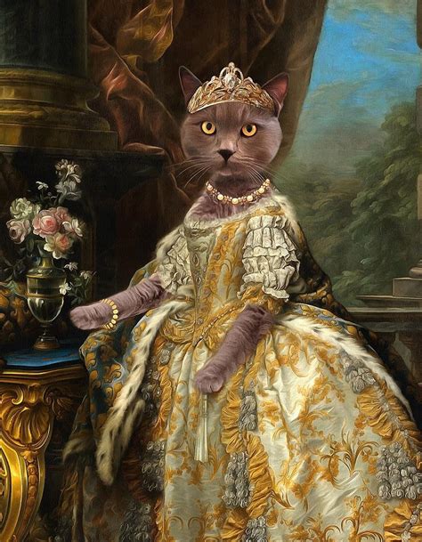 Regal Fancy Cat Princess Portrait Painting Digital Art By Milly May