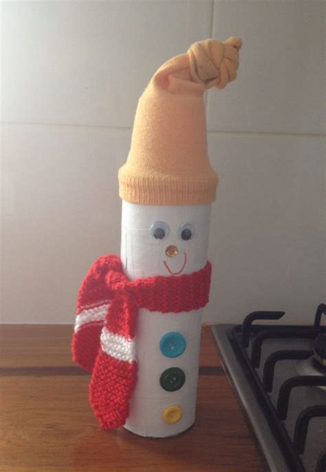 Easy Snowman Pringles Tin Covered With White Paper Old Sock As Hat