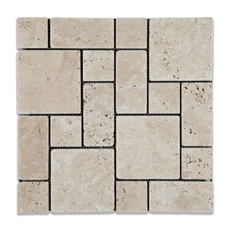 Ivory Travertine 3 Pieced Mini Pattern Tumbled Mosaic Tile In 2021