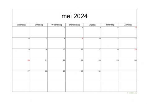 Kalender Mei 2024 Niederlande