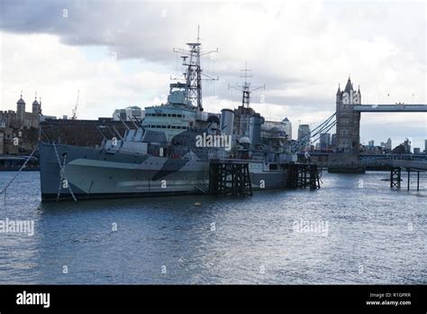 Hms Belfast On The River Thames Stock Photo Alamy