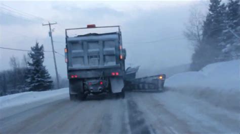 Winter Driving Stuck Behind Big Snow Plow Truck In Québec Canada