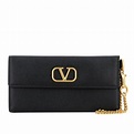 Valentino Garavani Outlet: VLogo wallet in grained leather with chain ...
