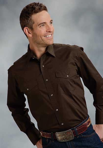 Roper Poplin Long Sleeve Snap Front Western Shirt Brown Tall Men S