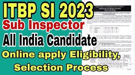 Itbp Sub Inspector Recruitment Online Apply Eligibility