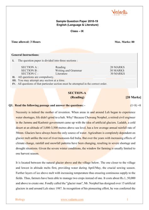 Icse Class 9 English Language Sample Question Paper 1 With Answers Ml
