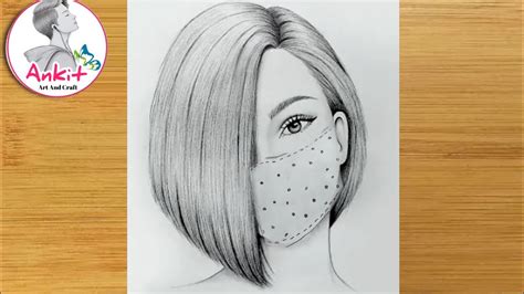 A Girl Wearing A Mask Pencil Sketch How To Draw A Girl With Mask Easy