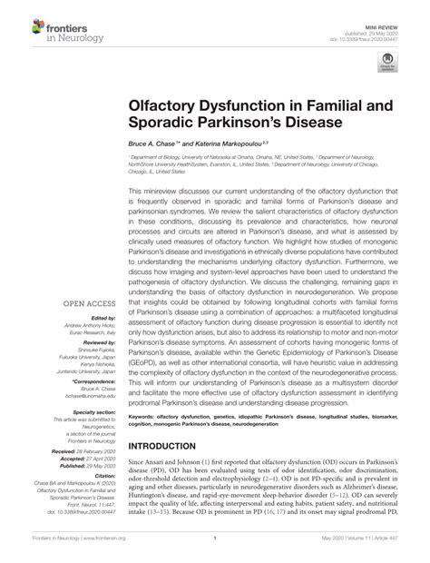 Pdf Olfactory Dysfunction In Familial And Sporadic Parkinsons Disease