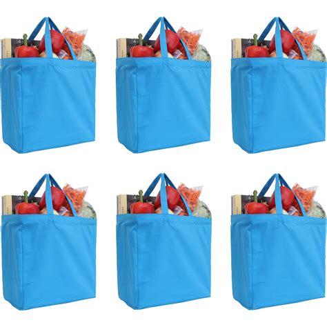 reusable heavy duty 100 cotton canvas grocery bags pack of 6 with strong handles holds up