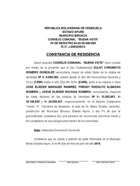 Constancias De Residenciadocx Venezuela Documentos Oficiales