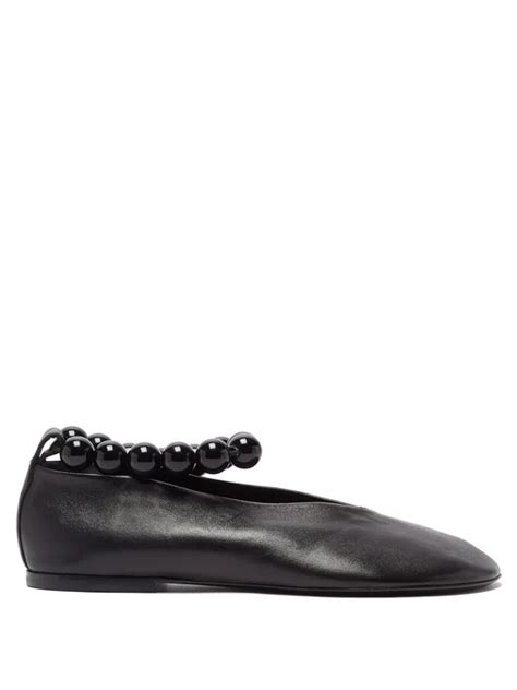 Jil Sander For Women Leather Flats Leather Beaded Ankle