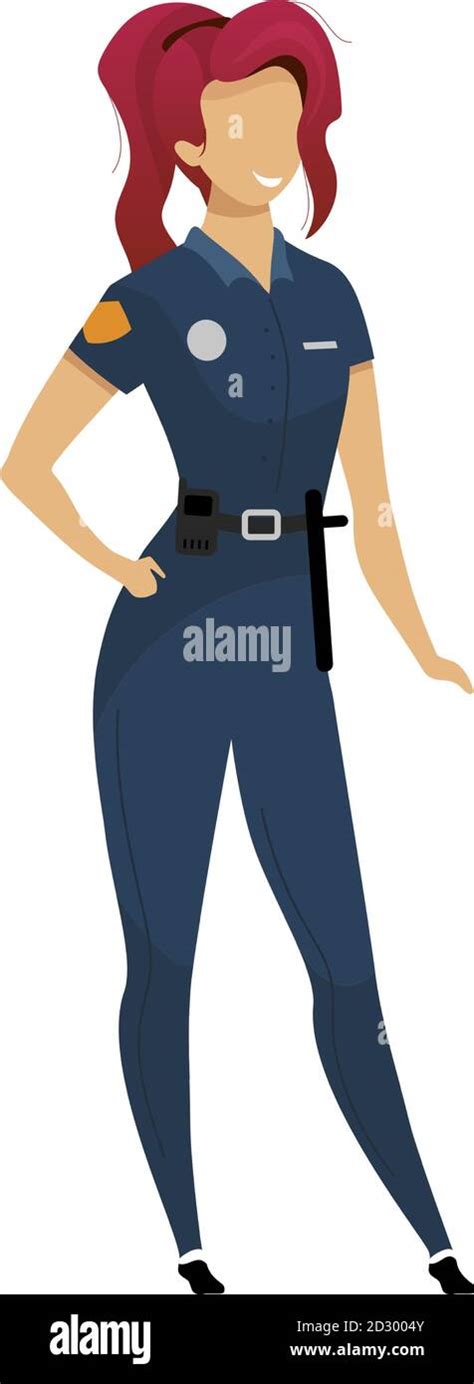 Female Police Officer Flat Color Vector Faceless Character Smiling