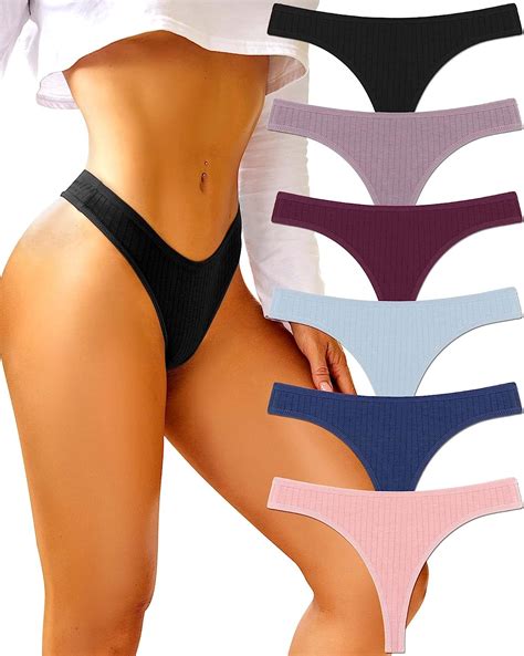 finetoo 6 pack cotton thongs for women breathable low rise bikini panties womens thong underwear