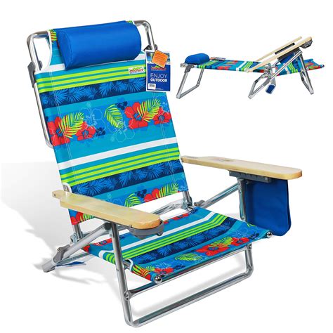 690GRAND Best Folding Beach Chair 5 Position Lay Flat Reclining with