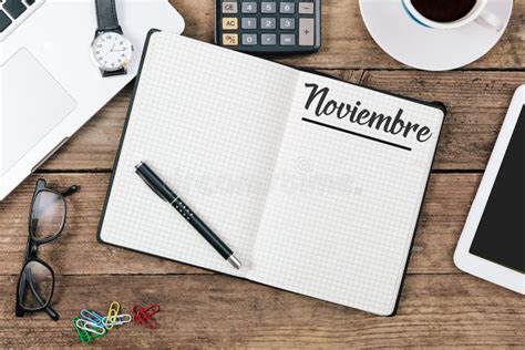 Noviembre Spanish November Month Name On Paper Note Pad At Off Stock
