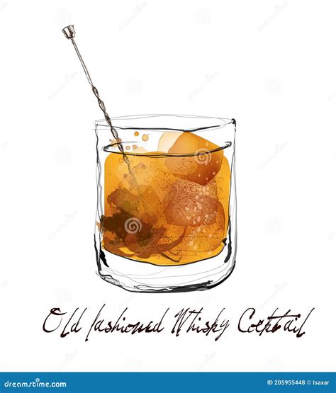 Old Fashioned Whisky Cocktail In Watercolor Style Stock Vector Illustration Of Abstract