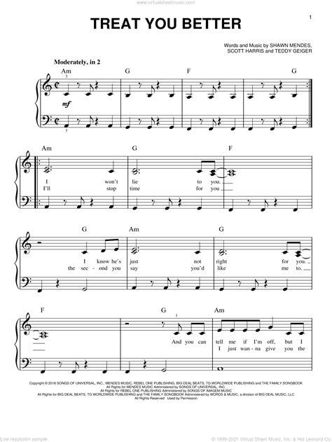 Mendes Treat You Better Beginner Sheet Music For Piano Solo