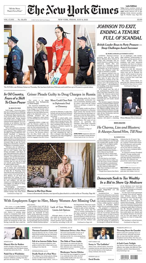 Front Page View The New York Times July 8 2022 Boomers Daily