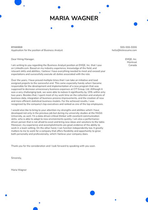 Analysts are professionals tasked with bringing a high level of attention to detail to their duties and responsibilities business analysts require both hard and soft skills. Business Analyst Cover Letter Example | Kickresume
