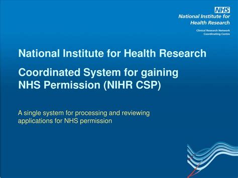 Ppt National Institute For Health Research Coordinated System For