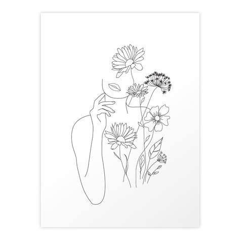 Minimal Line Art Woman With Flowers Iii Art Print By Nadja1 Line Art