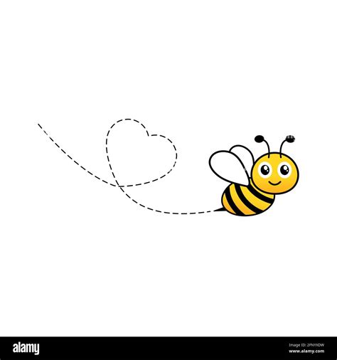 Cartoon Bee Icon Heart Dotted Lines Path Happy Lovely Bee Character