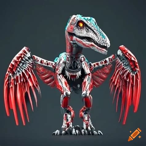 Front View Of A Robotic Velociraptor With Wings On Craiyon