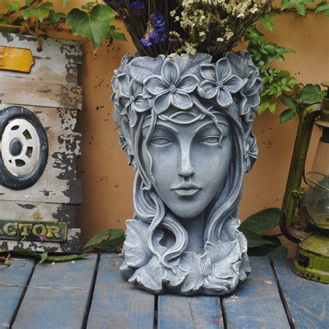 Sungmor Creative Goddess Head Planter Statue For Garden Ornaments 9×9×14 Inch Premium Resin